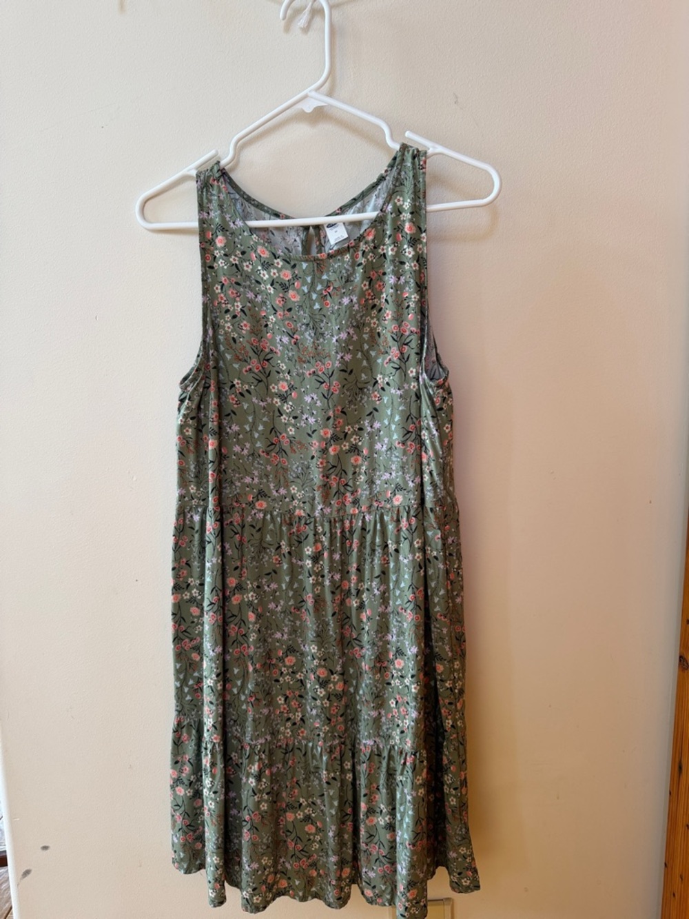 Old Navy Olive Green Floral Tiered Sleeveless Dress